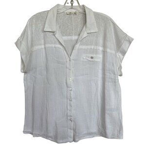 Millibon Blouse Top Womens Size Small S Gauze White Button Short Sleeve